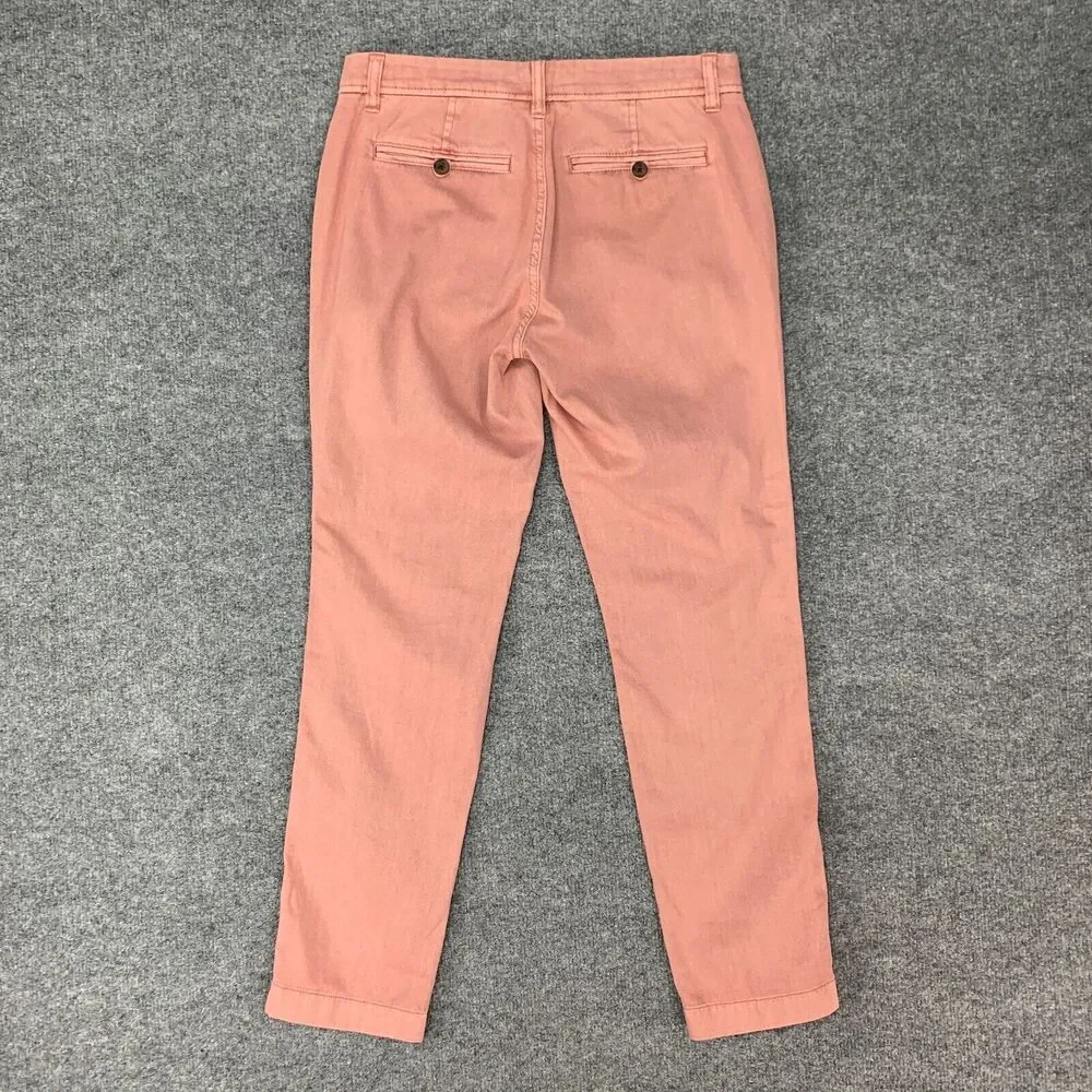 J. Crew Sunwashed Slim Chino Pants Womens 00 Pink Mid Rise Zip Fly Cotton Ankle